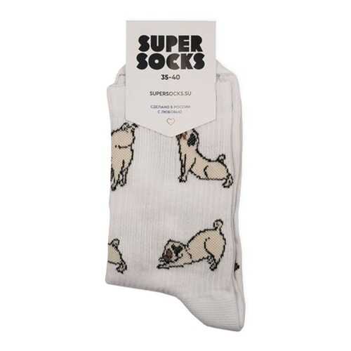 Носки унисекс Super Socks Pugs белые 40-46 в Бюстье